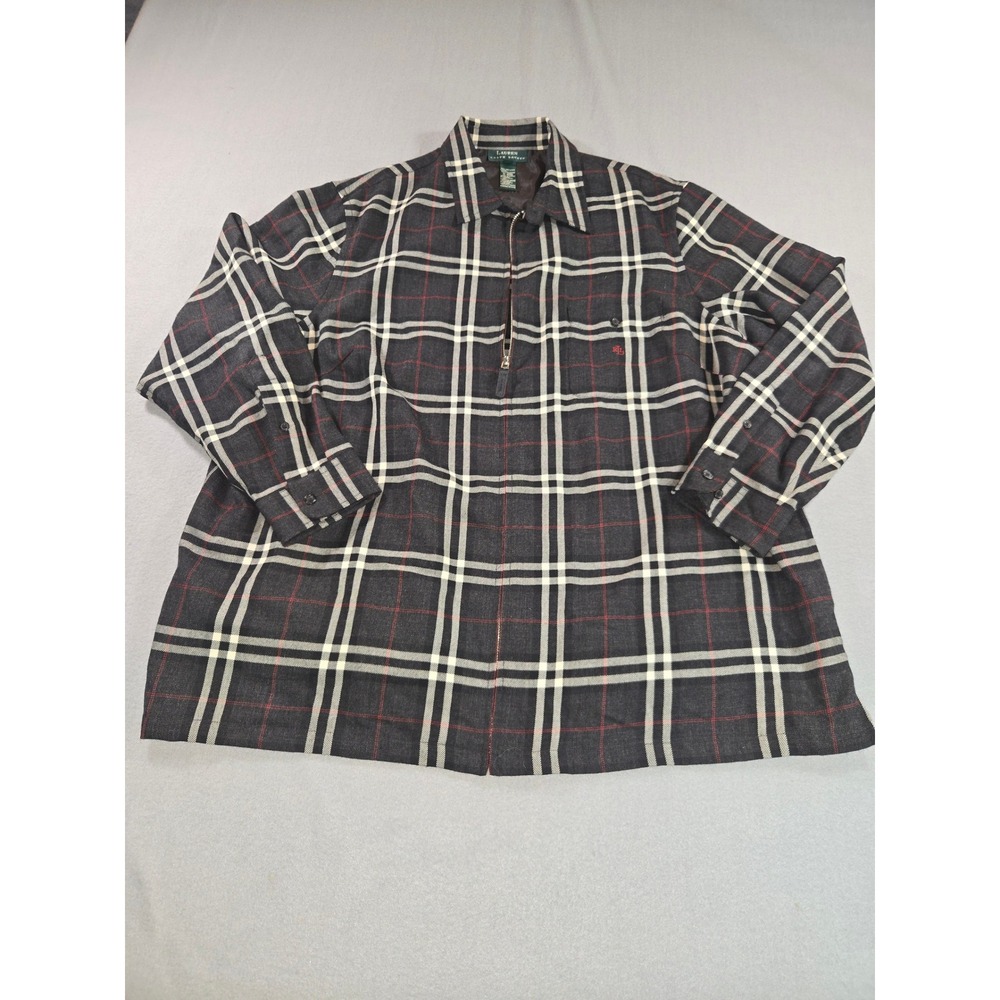 Lauren Ralph Lauren Plaid Full Zip Jacket/Shacket Women 3X Charcoal Wool
